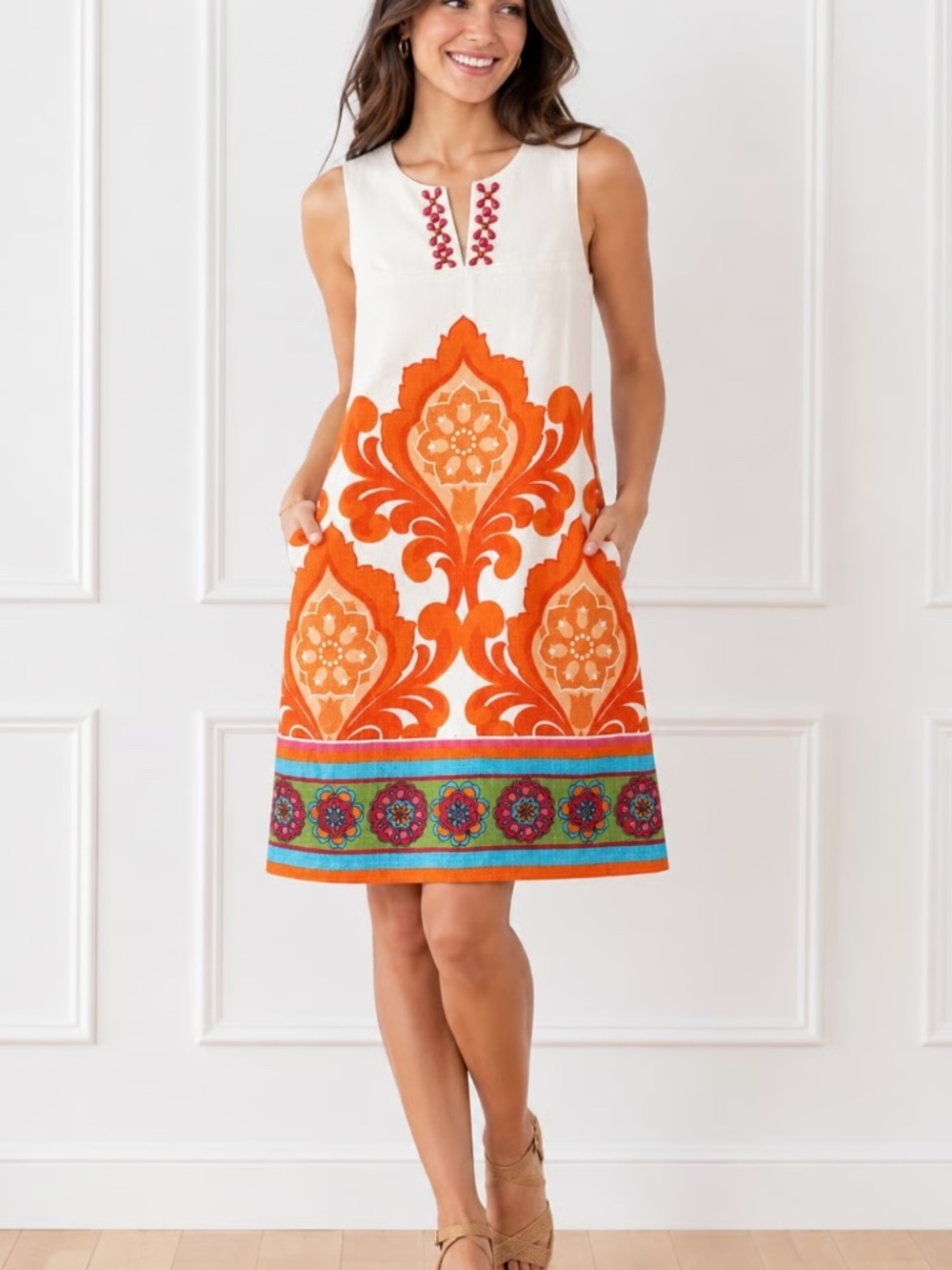 Laundry by Shelli Segal Linen blend Dress Size 4 (actual item has no beading)